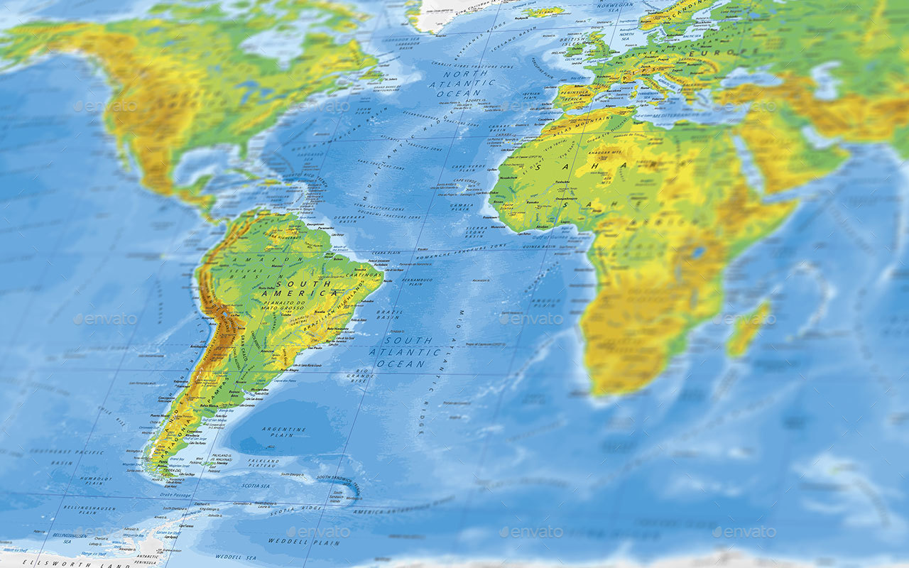 World Physical Map By Adriandragne Graphicriver World Physical Map By Adriandragne Graphicriver
